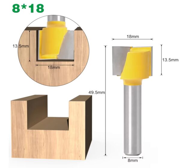 HM groeffrees 18mm met ondersnijders schacht 8mm