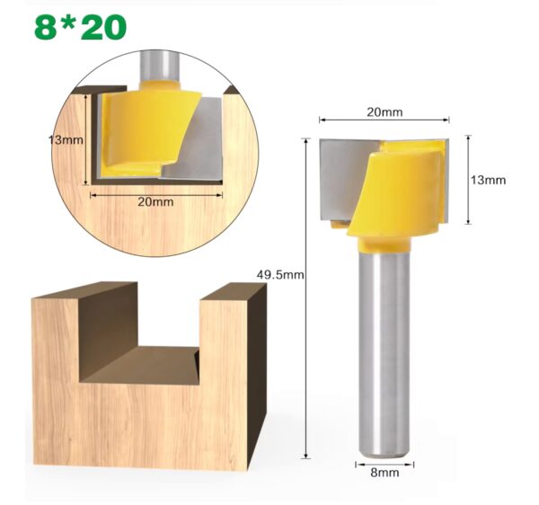 HM groeffrees 20mm met onder snijders schacht 8mm