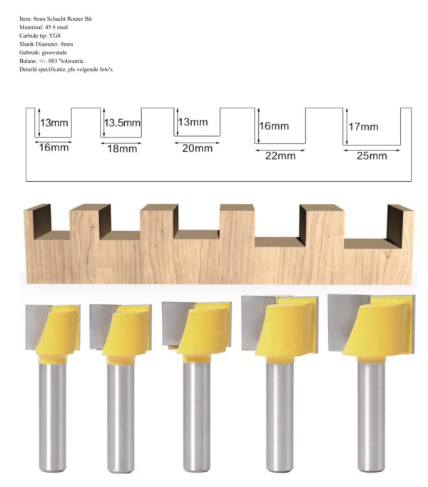 HM groeffrees 16mm met ondersnijders schacht 8mm - Afbeelding 2