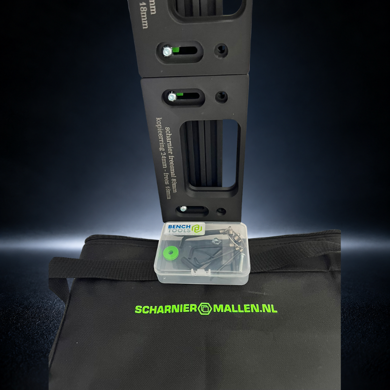 Complete scharniermallen set van 4st. 89mm mallen + rail systeem en tas Special Edition uitvoering. - Afbeelding 2